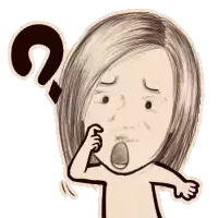 a cartoon drawing of a woman with a question mark on her head .