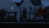 a large house with a lot of windows and a tree in front