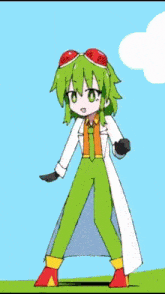 a cartoon character with green hair and a white coat and tie