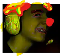 a drawing of a man with a clown nose