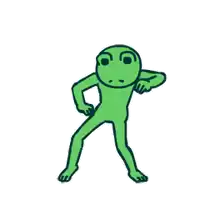 a green frog is standing on its hind legs .