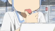 a drawing of a girl with her tongue hanging out