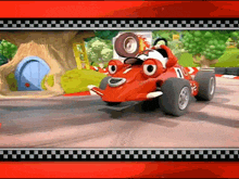 a cartoon racing car with the number 10 on the front