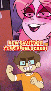 a cartoon of a man and a woman with the words new twitter com unlocked