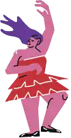 a cartoon drawing of a woman in a red dress dancing