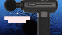a renpho massage gun on a blue and white background