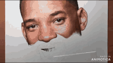 a drawing of a man 's face with the words made in animotica below it