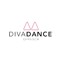 the divadance chandler logo is a pink and black logo with a pink triangle in the middle .