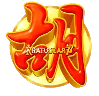 a red and gold logo for ratuular 77