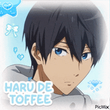 a picture of a boy with the words haru de toffee above him
