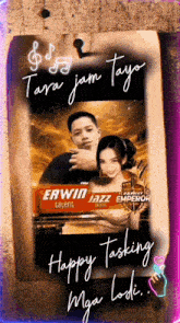 a picture of a man and a woman with the words tara jam tayo