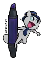 a drawing of a cat holding a large pencil with the hashtag #creucat