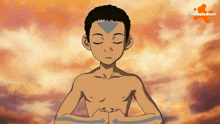 a cartoon of a boy with his eyes closed and a nickelodeon logo in the background
