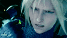 a close up of a person 's face with the name sefirya on the bottom right