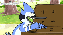 Patting The Couch Mordecai GIF - Patting The Couch Mordecai Regular Show GIFs