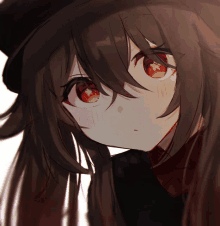 a drawing of a girl with red eyes