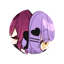 a drawing of a girl with purple hair and a black heart on her face