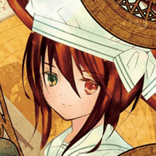 a close up of a girl wearing a white hat