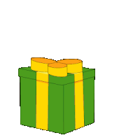 a penguin is sitting in a green box with a yellow ribbon