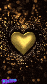 a gold heart is surrounded by gold sparkles on a black background with the name pino on the bottom left