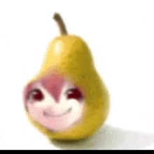 a yellow pear with a face on it is smiling on a white background .