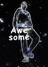 a silhouette of a man dancing with the words awe some written in rainbow letters