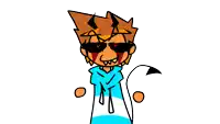 a drawing of a cartoon character with a tail and red eyes