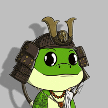 a frog wearing a samurai helmet and holding a bow