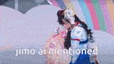 a girl with a microphone on her head and the words jimo ai mentioned behind her