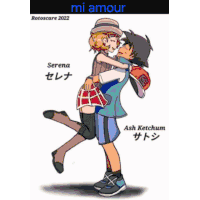 a cartoon of a boy and a girl holding hands with the words mi amour above them