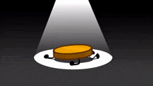 a cartoon character with arms and legs is standing in a spotlight on a stage .