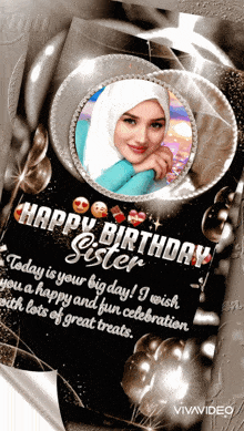a happy birthday card for a sister with a picture of a woman