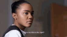 a girl in a school uniform says " you 're my ride or die right ? "