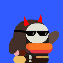 a cartoon character with horns and a speech bubble that says " gm "