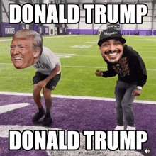 donald trump and a man on a football field with donald trump written above them