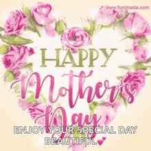 a happy mother 's day card with a heart made of pink roses