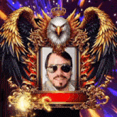 a picture of a man in a frame with an eagle and a crown on it