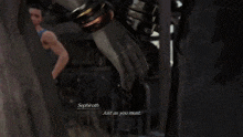 a video game character is talking to another character named sephiroth