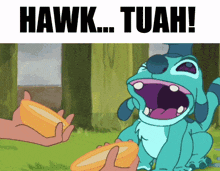 a cartoon of a dog with its mouth open and the words " hawk tuah " below it