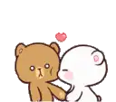 a couple of teddy bears holding hands with a heart balloon .