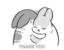 a cartoon rabbit is petting another rabbit with the words thank you written below it