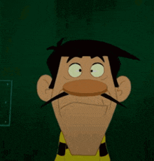 a cartoon character with a mustache is smiling with his mouth open