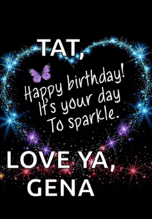 a black background with a heart and the words tat happy birthday it 's your day to sparkle