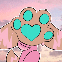 a cartoon drawing of a dog 's paw with a heart on it