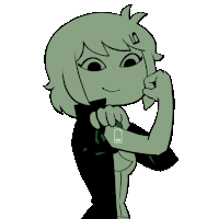 a cartoon of a girl with a tattoo of a battery on her arm