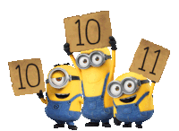 a group of minions holding up signs with the numbers 10 and 11