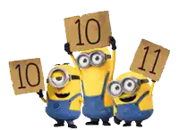a group of minions holding up signs with the numbers 10 and 11
