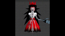 a cartoon of a skeleton in a red dress with a crown on her head