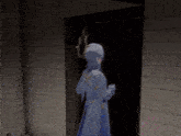 a girl with purple hair is wearing a choker and a hat