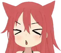 a drawing of a girl with red hair and cat ears making a face